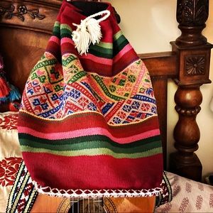 🌴Boho Vintage Wool Hand sewn/ hand woven Peruvian Manta Backpack/ Satchel